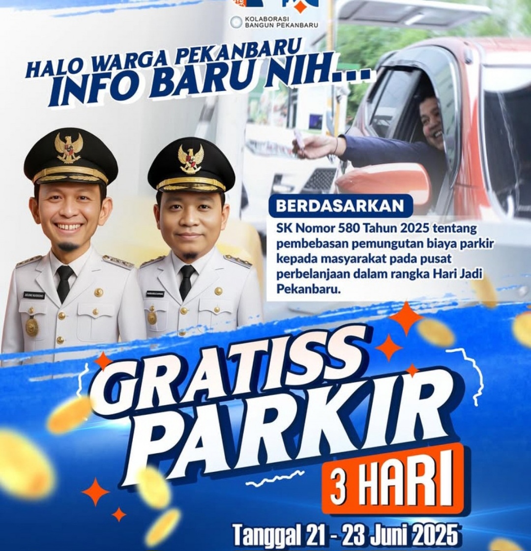Warga Pekanbaru Bisa Dapat Parkir Gratis Selama Tiga Hari